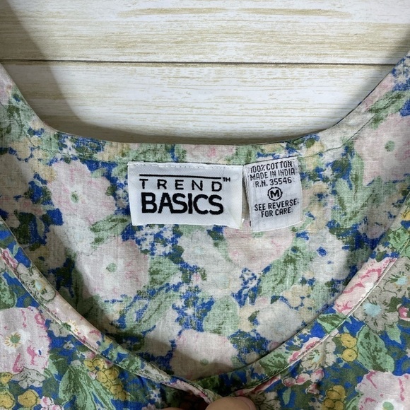 Vintage Blue Cotton Wild Rose Primt Button Fromt Midi Dress - Picture 5 of 6